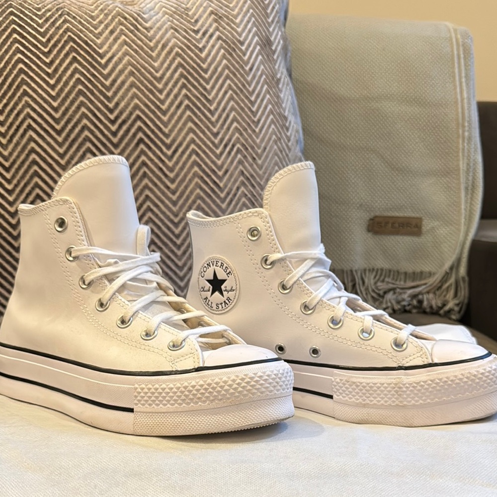 Converse White High-Top Sneakers with Platform Sole
